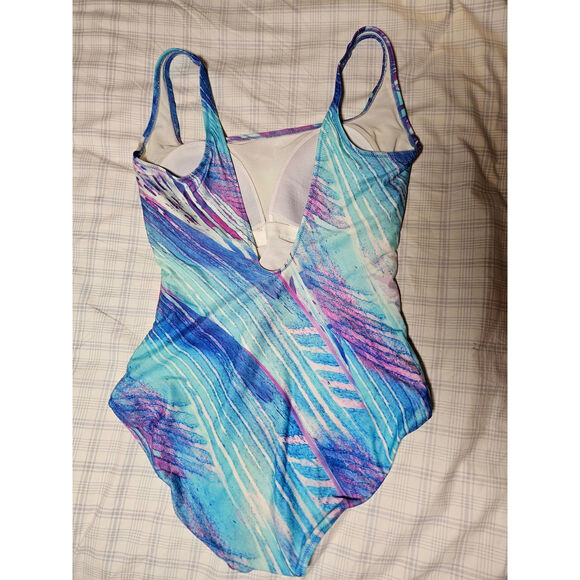 Gottex Square Neck One Piece Swimsuit, Blue Floral, Women's 14 - Picture 3 of 7